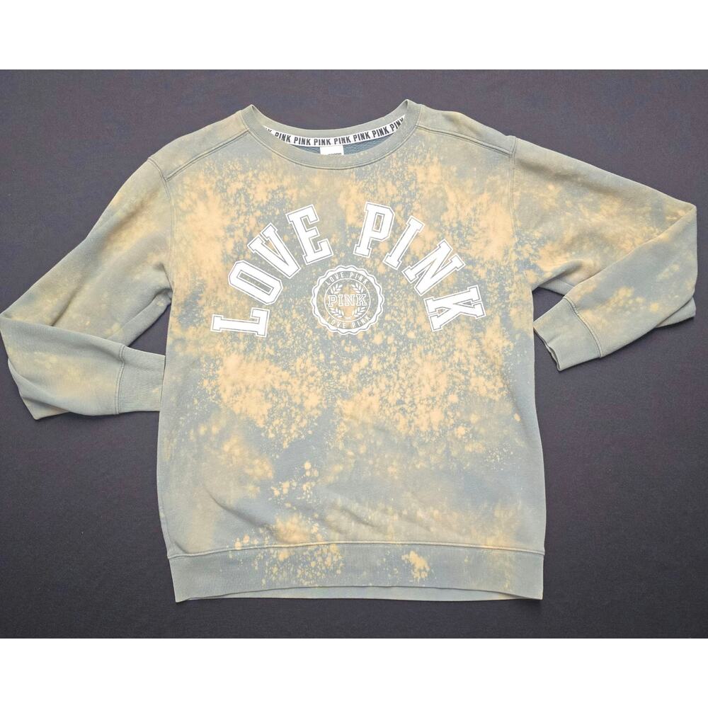 PINK Victoria's Secret Sweatshirt Womens XS‎ Green Bleach Wash Crewneck Pullover